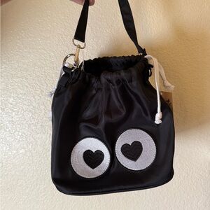 Black Heart-Eyed Drawstring Bag